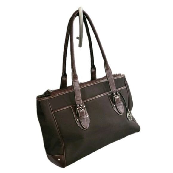 Etienne Aigner Vintage Leather & Canvas Tote Shoulder Bag Purse Brown Large - Picture 4 of 13